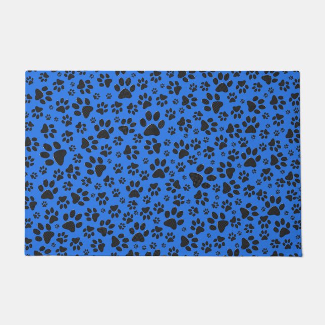 Tapete Pinturas de cães Bolinhas preto e branco em azul-t (Frente)