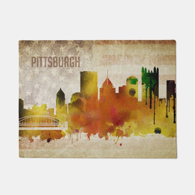 Tapete Pittsburgh, skyline da cidade da aguarela do PA | (Frente)