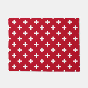 Tapete Polka branca cruza em vermelho