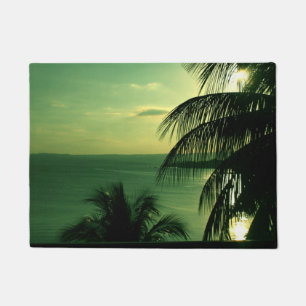 Tapete Pôr do Sol Vintage na Praia Céu Verde-Azul Mar Pal
