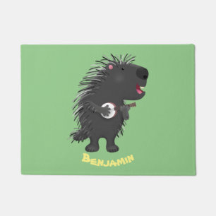 Tapete Porcupine engraçado bonito tocando cartoon banjo