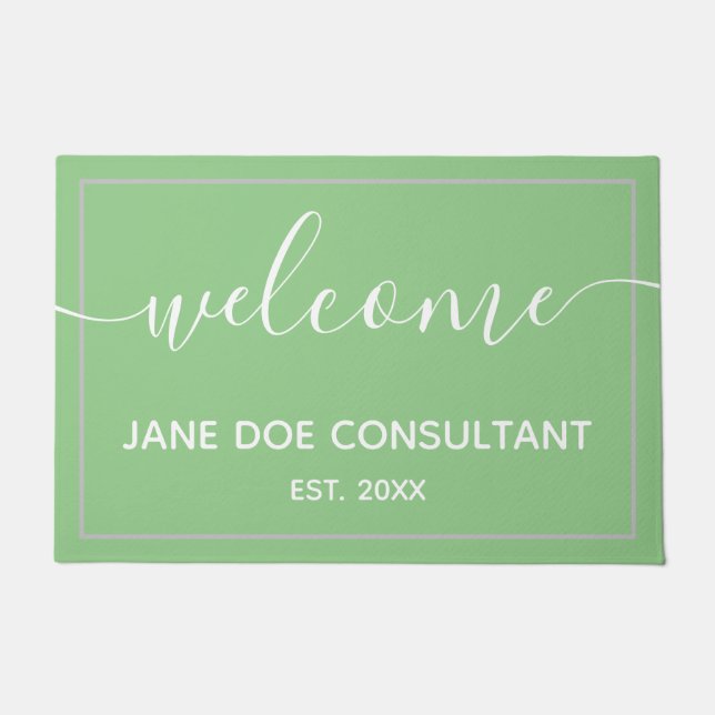 Tapete Porta - Bem-vindo personalizado, verde e branco (Frente)