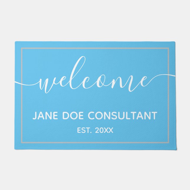 Tapete Porta - Boas-vindas personalizadas Azul Azul + Bra (Frente)