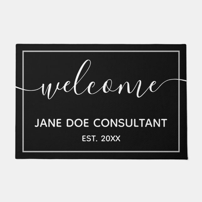 Tapete Porta - Boas-vindas personalizadas, preto e branco (Frente)