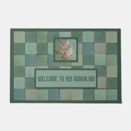 Tapete Porta Bungalow com folha Gingko e azulejo verde