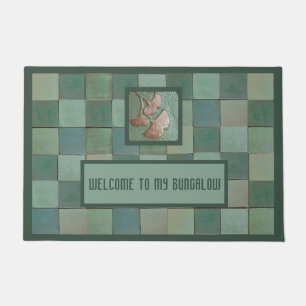 Tapete Porta Bungalow com folha Gingko e azulejo verde