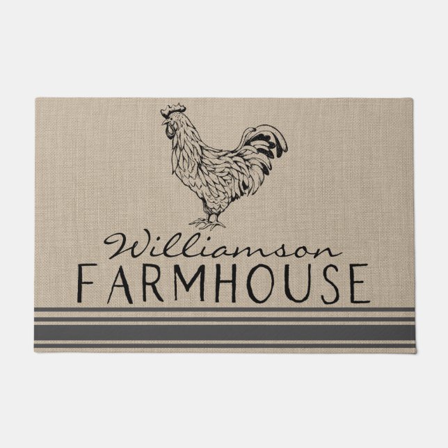 Tapete Porta da Família Farmhouse Rustic Rooster (Frente)