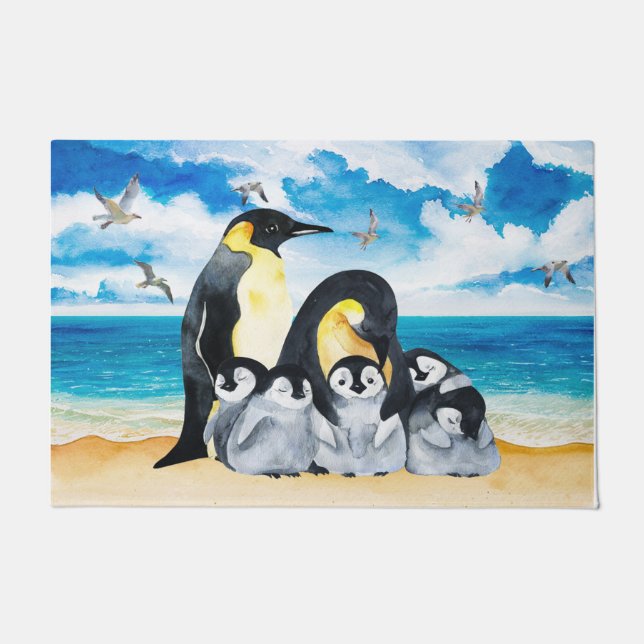 Tapete Porta da Família Penguin, Presente de Aquecimento  (Frente)