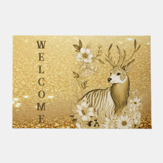 Tapete Porta da Reindeer Floral Dourada