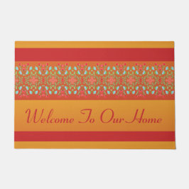 Tapete Porta de boas-vindas vermelha e Dourada