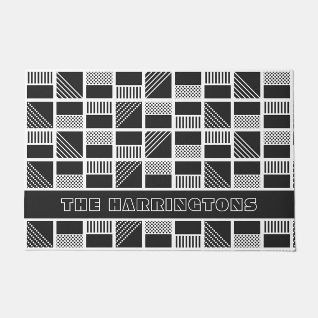 Tapete Porta de nome personalizado em quadrados geométric (Frente)