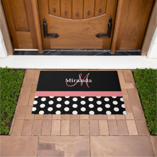 Tapete Porta de Polka com Script Rosa Branco Preto