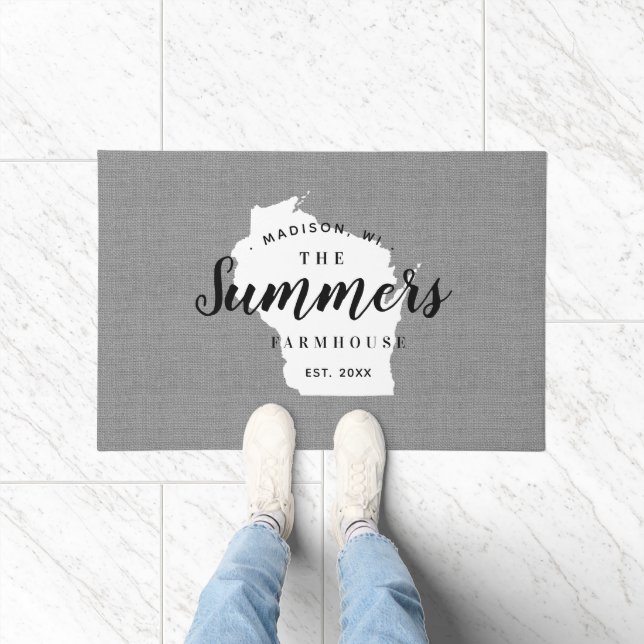 Tapete Porta do Estado do Monograma da Família Wisconsin (Interior)