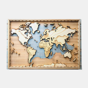Tapete Porta do Mapa Mundial Enquadrada 3D