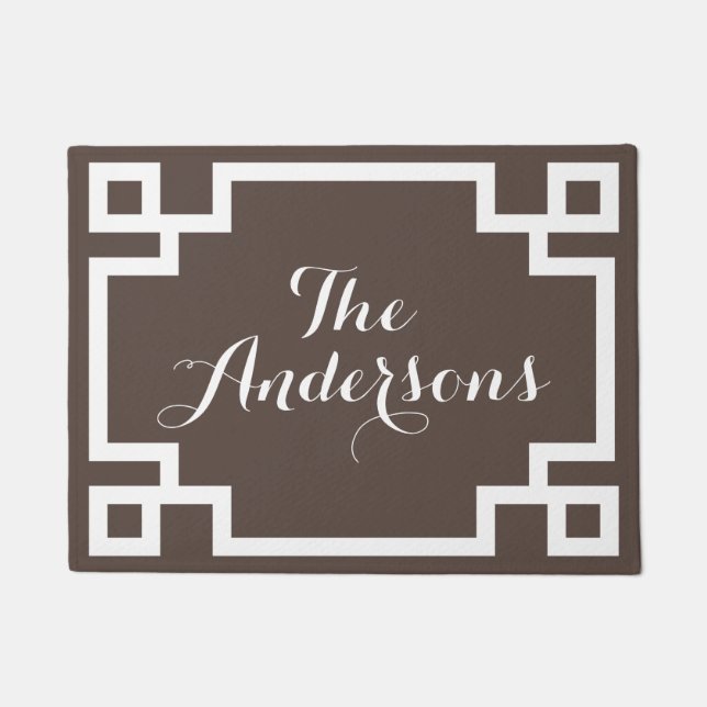 Tapete Porta do Monograma - Chave Grego Escuro e Branco (Frente)