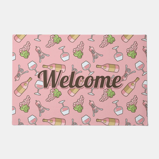 Tapete Porta do Padrão de Vinho rosa (Frente)