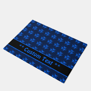 Tapete Porta do símbolo de perigo preto e azul com texto