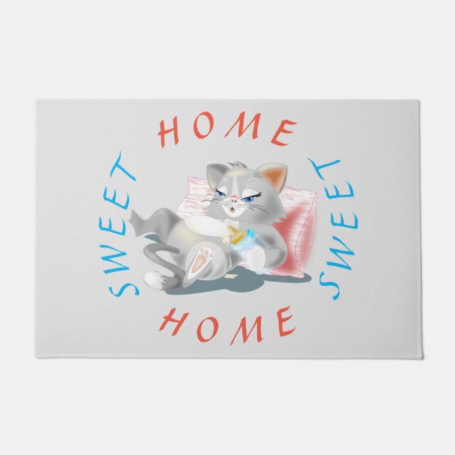 Tapete Porta engraçada com Baby Kitten - Casa doce (Frente)
