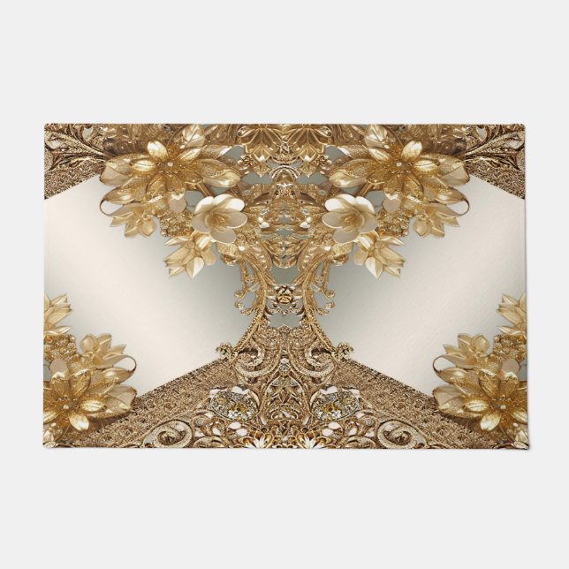 Tapete Porta Floral do Ornamentado Dourado Moderno (Frente)