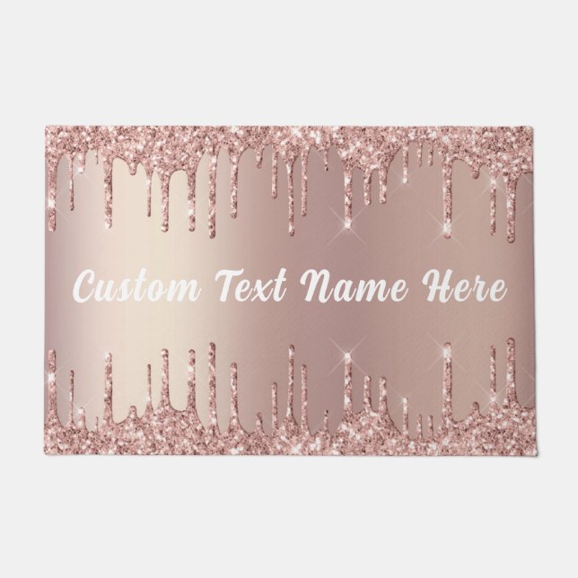 Tapete Porta Glitter Dourada rosa com Texto Personalizado (Frente)