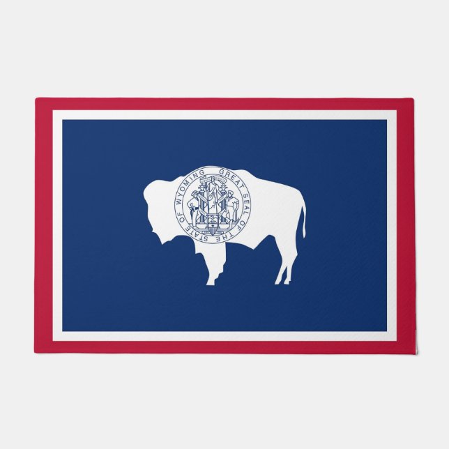Tapete Porta Mat com Bandeira de Wyoming, EUA (Frente)