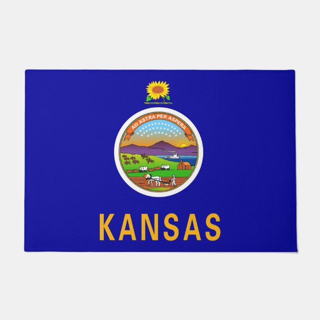 Tapete Porta Mat com Bandeira do Estado do Kansas, EUA (Frente)