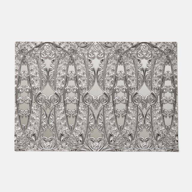 Tapete Porta Moderna do Ornamentado de Prata (Frente)