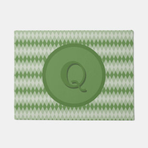 Tapete Porta - Padrão de Argyle em Verde com Monograma