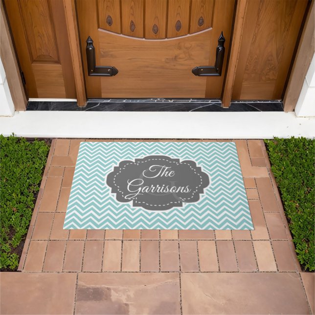Tapete Porta Personalizada Chevron Teal (Ar livre)
