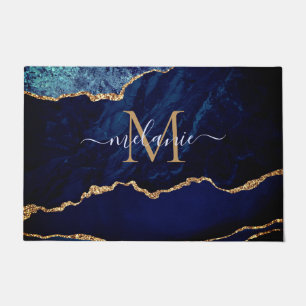Tapete Porta Personalizada de Nome Dourado Azul do marinh