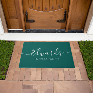 Tapete Porta Personalizada de Script Moderno Verde Flores