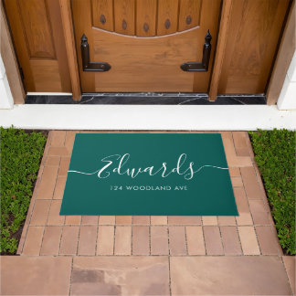 Tapete Porta Personalizada de Script Moderno Verde Flores