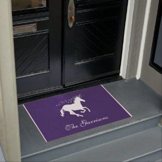 Tapete Porta Personalizada do Unicórnio Roxo