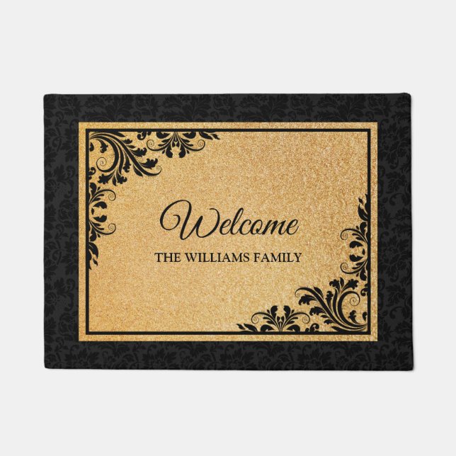 Tapete Porta preta Damask & Swirls (Frente)