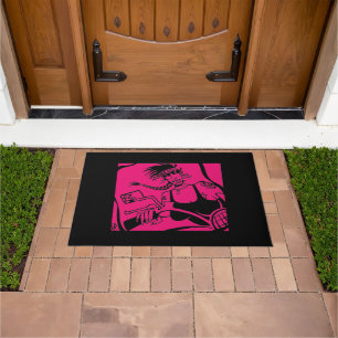 Tapete Porta preta rosa preta do Pintinho Biker