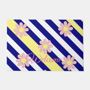 Tapete Porta-Voos Azul-Rosa-Stripe Flor