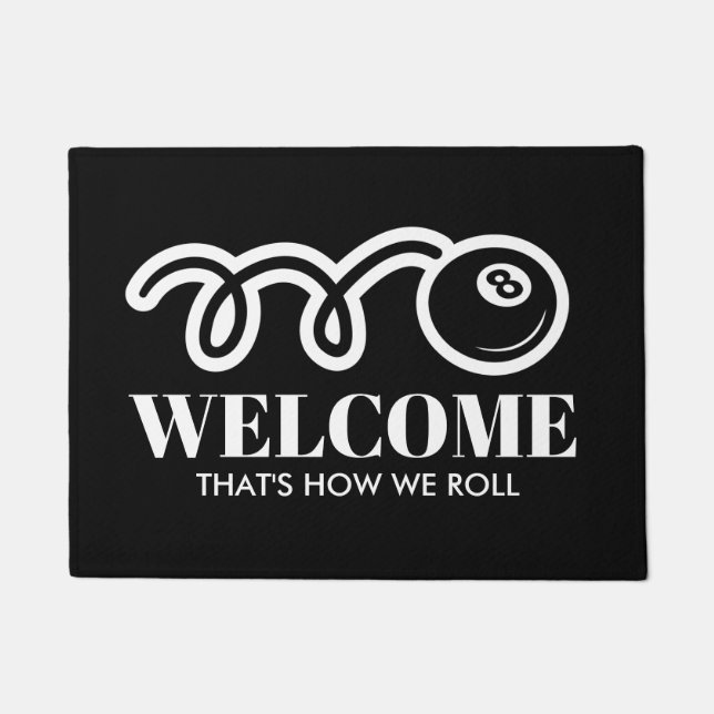 Tapete Portão preto 8 bola engraçado para jogador de bilh (Frente)