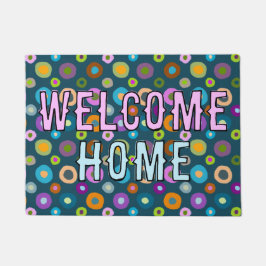 Tapete porteira divertida e colorida bem-vinda ao lar azu