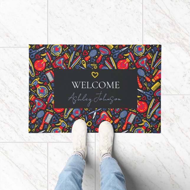 Tapete Portuguese folk hair icons — black, red & blue (Interior)