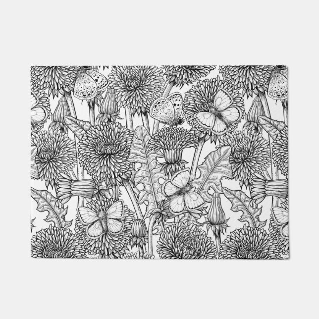 Tapete Prado de dandelion em preto e branco (Frente)