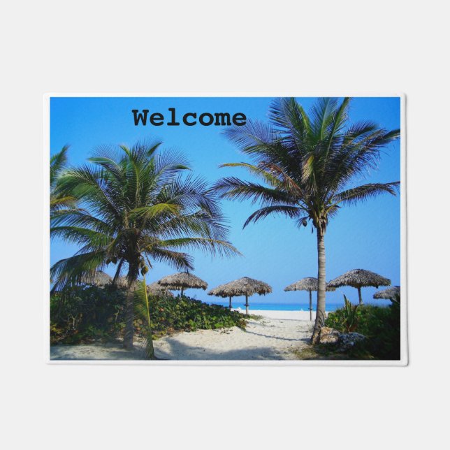 Tapete Praia Sandy com Palmeiras e uma porta para visão o (Frente)