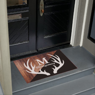 Tapete Pranchas de madeira & preto dos Antlers brancos