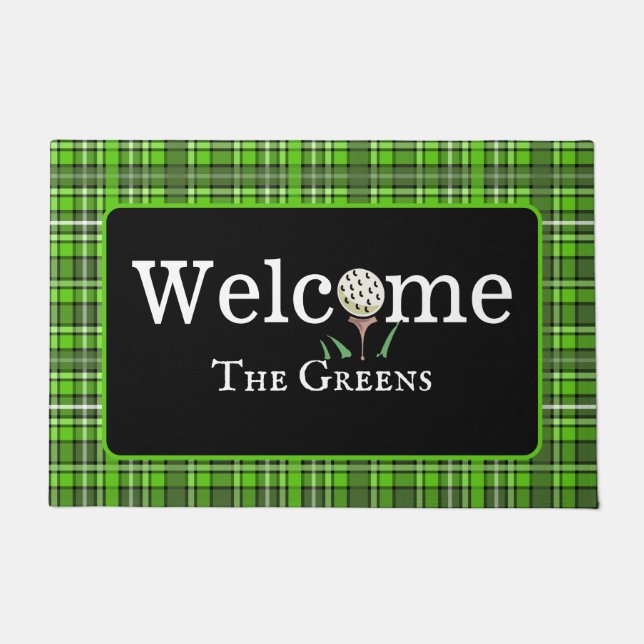 Tapete Pré-ppy Green Xadrez Golf Welcome Entryway (Frente)