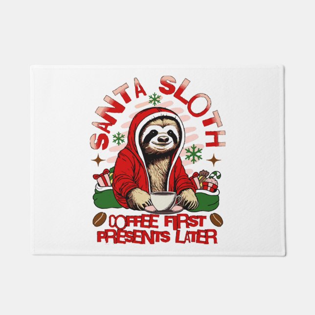 Tapete Preguiça de Natal bebendo café  (Frente)