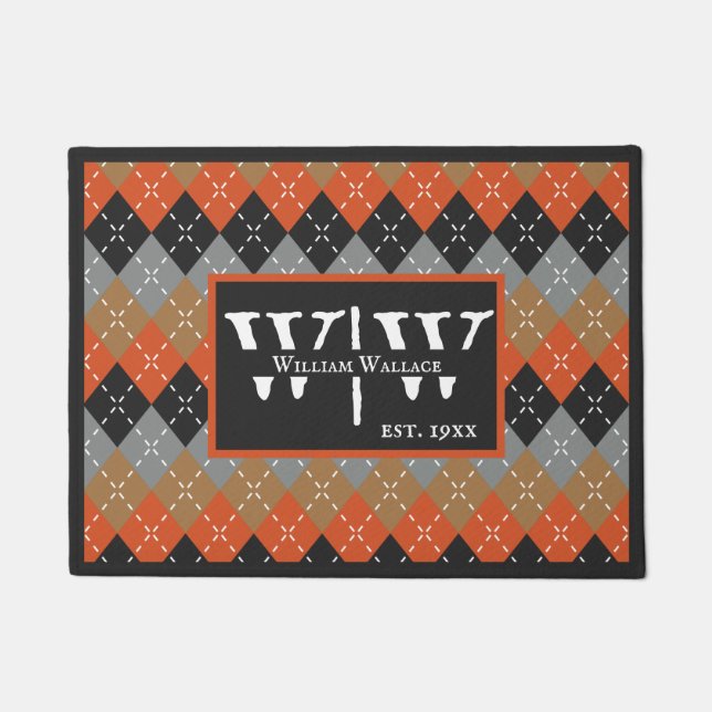 Tapete Preppy Argyle Orange Cinza Argyle Personalizado (Frente)