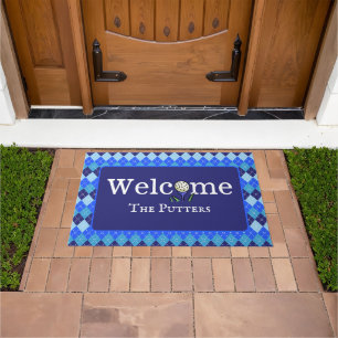 Tapete Preppy Blue Argyle Personalizado Golf Tee Bem-vind