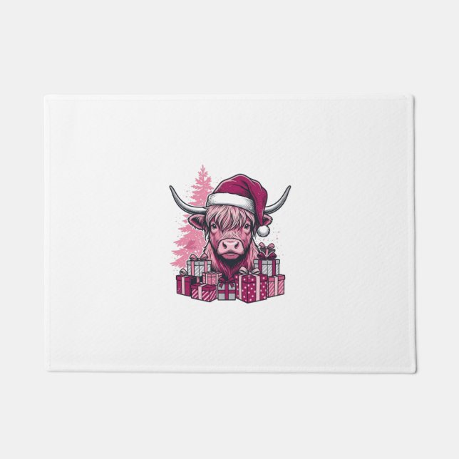 Tapete Presentes de Natal da Vaca das Terras Altas Rosa A (Frente)