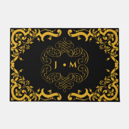 Tapete Preto e Dourado com elementos decorativos
