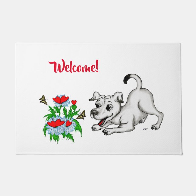 Tapete Primavera despertando, puppy com flores e borbolet (Frente)