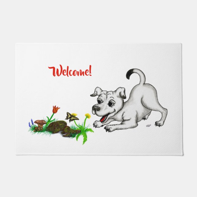 Tapete Primavera despertando, puppy com flores e borbolet (Frente)